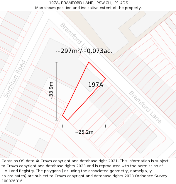 197A, BRAMFORD LANE, IPSWICH, IP1 4DS: Plot and title map