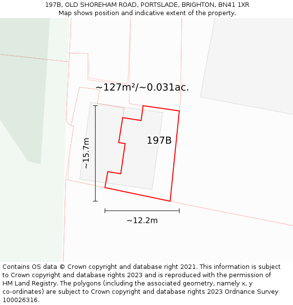 197B, OLD SHOREHAM ROAD, PORTSLADE, BRIGHTON, BN41 1XR: Plot and title map