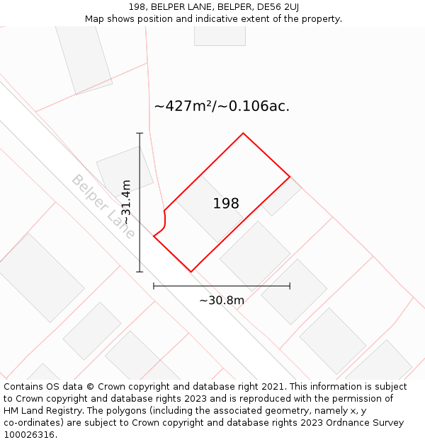 198, BELPER LANE, BELPER, DE56 2UJ: Plot and title map