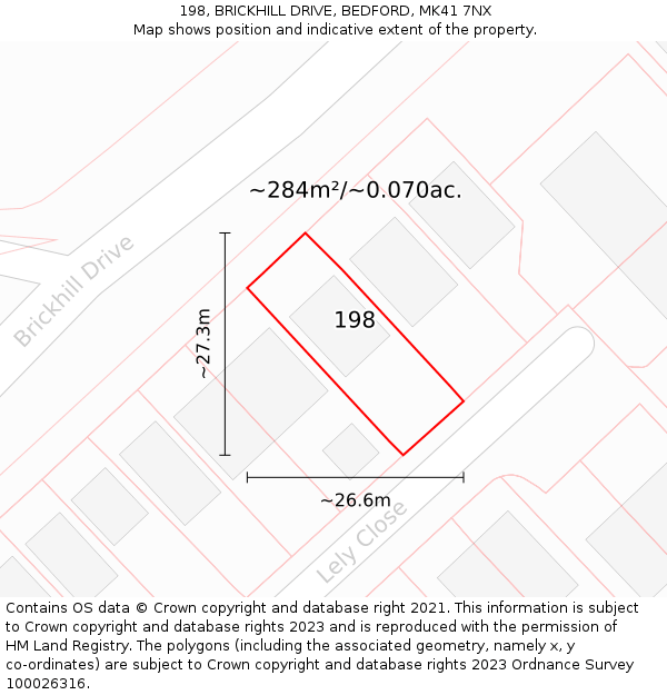 198, BRICKHILL DRIVE, BEDFORD, MK41 7NX: Plot and title map