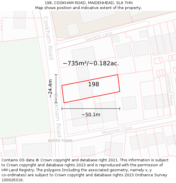 198, COOKHAM ROAD, MAIDENHEAD, SL6 7HN: Plot and title map