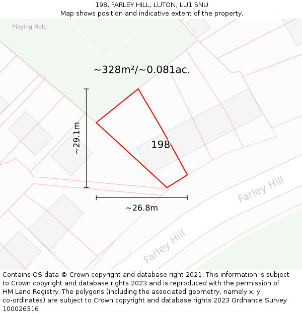 198, FARLEY HILL, LUTON, LU1 5NU: Plot and title map