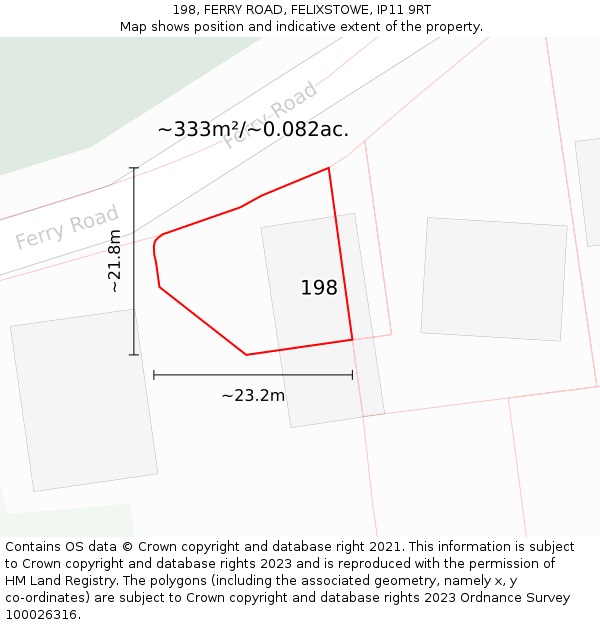 198, FERRY ROAD, FELIXSTOWE, IP11 9RT: Plot and title map