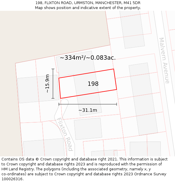 198, FLIXTON ROAD, URMSTON, MANCHESTER, M41 5DR: Plot and title map