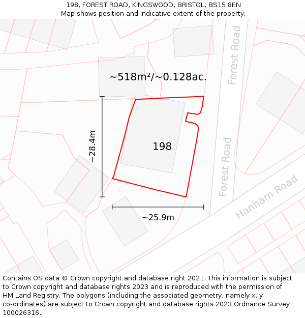 198, FOREST ROAD, KINGSWOOD, BRISTOL, BS15 8EN: Plot and title map