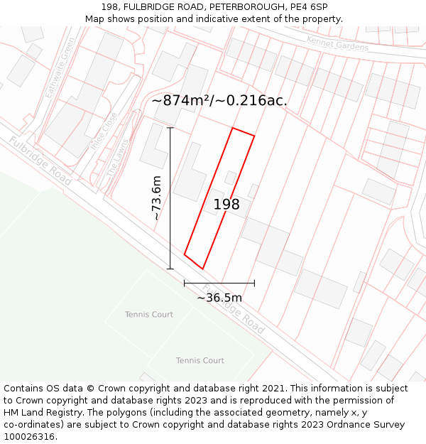 198, FULBRIDGE ROAD, PETERBOROUGH, PE4 6SP: Plot and title map