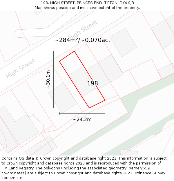 198, HIGH STREET, PRINCES END, TIPTON, DY4 9JB: Plot and title map