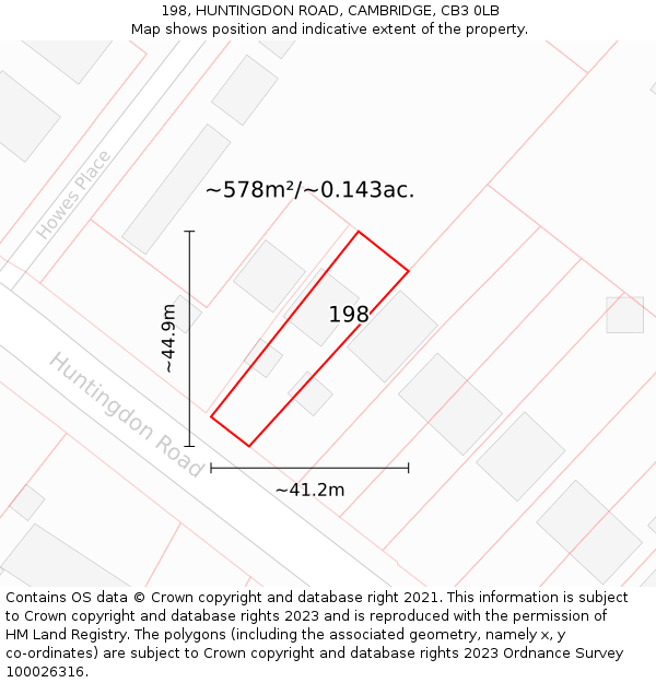 198, HUNTINGDON ROAD, CAMBRIDGE, CB3 0LB: Plot and title map