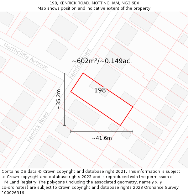 198, KENRICK ROAD, NOTTINGHAM, NG3 6EX: Plot and title map