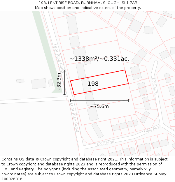 198, LENT RISE ROAD, BURNHAM, SLOUGH, SL1 7AB: Plot and title map