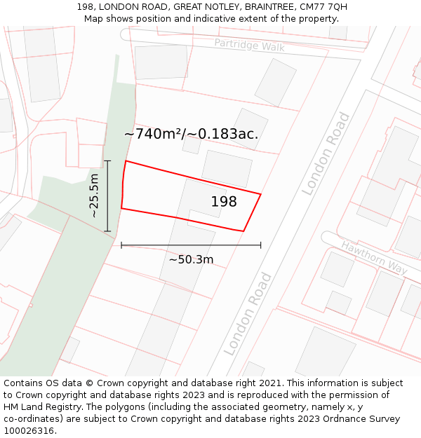 198, LONDON ROAD, GREAT NOTLEY, BRAINTREE, CM77 7QH: Plot and title map