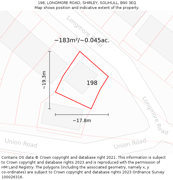 198, LONGMORE ROAD, SHIRLEY, SOLIHULL, B90 3EQ: Plot and title map
