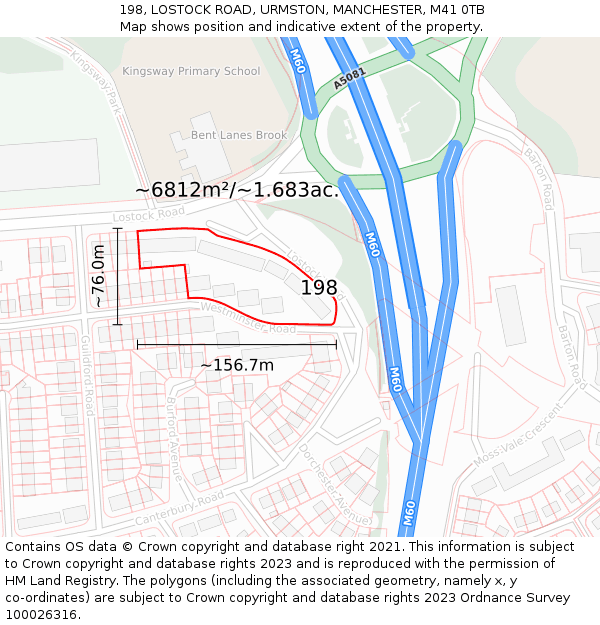 198, LOSTOCK ROAD, URMSTON, MANCHESTER, M41 0TB: Plot and title map