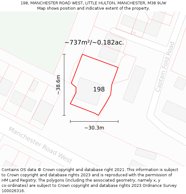 198, MANCHESTER ROAD WEST, LITTLE HULTON, MANCHESTER, M38 9UW: Plot and title map