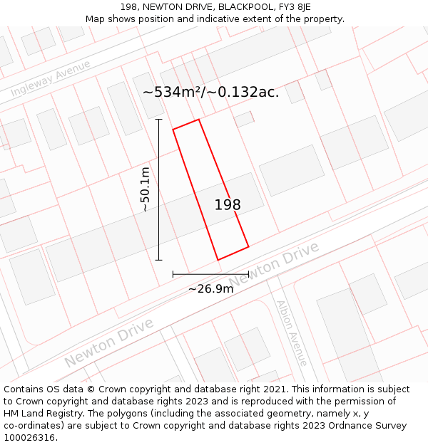 198, NEWTON DRIVE, BLACKPOOL, FY3 8JE: Plot and title map