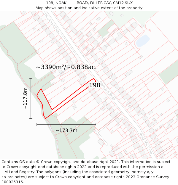 198, NOAK HILL ROAD, BILLERICAY, CM12 9UX: Plot and title map