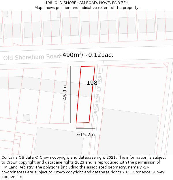 198, OLD SHOREHAM ROAD, HOVE, BN3 7EH: Plot and title map