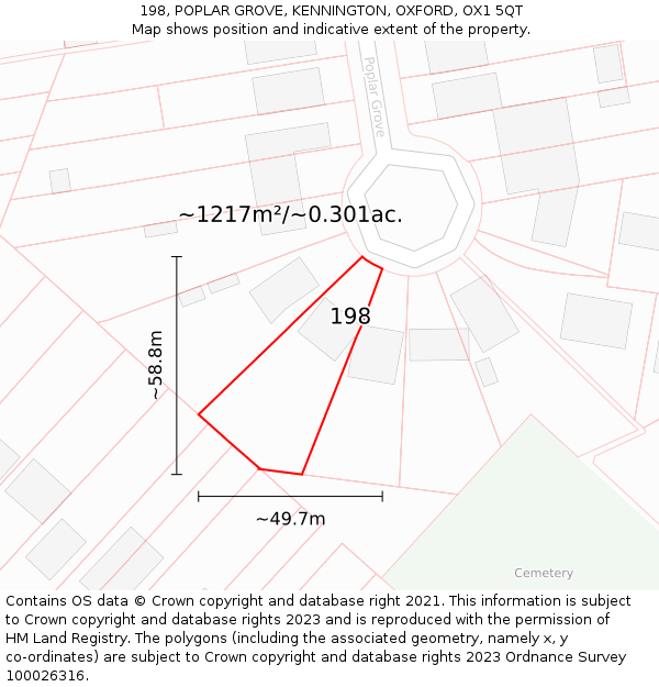 198, POPLAR GROVE, KENNINGTON, OXFORD, OX1 5QT: Plot and title map