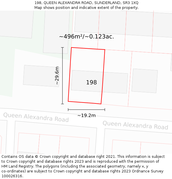 198, QUEEN ALEXANDRA ROAD, SUNDERLAND, SR3 1XQ: Plot and title map