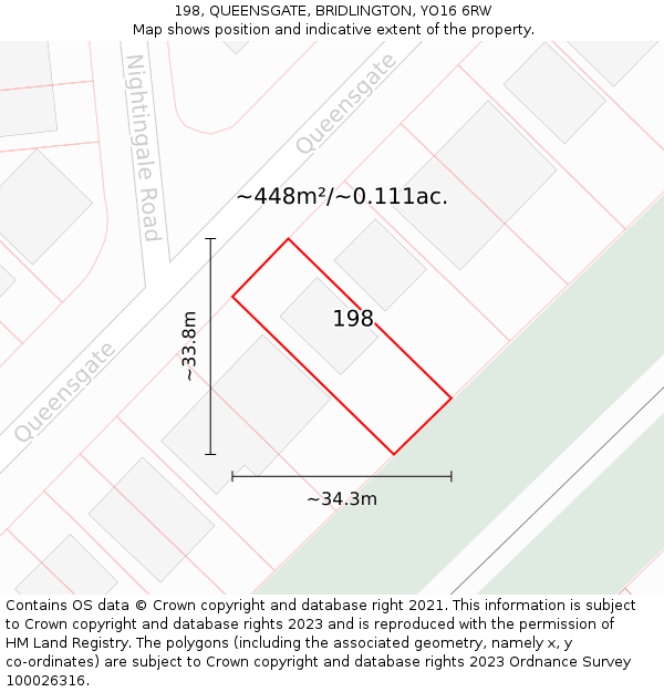 198, QUEENSGATE, BRIDLINGTON, YO16 6RW: Plot and title map