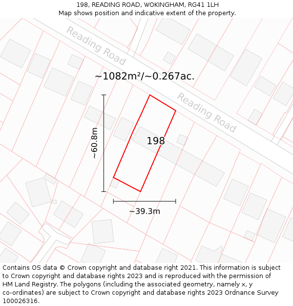 198, READING ROAD, WOKINGHAM, RG41 1LH: Plot and title map