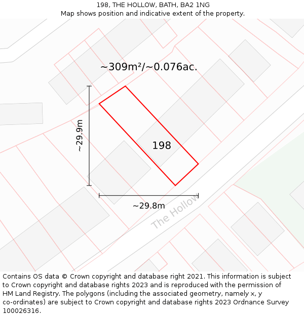 198, THE HOLLOW, BATH, BA2 1NG: Plot and title map