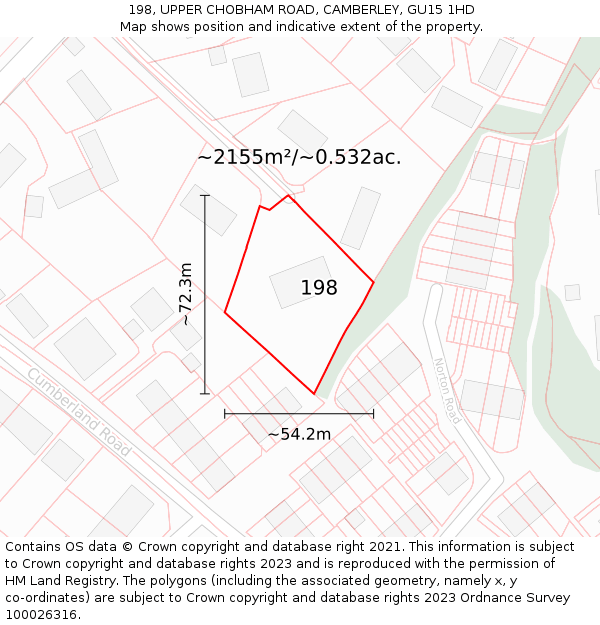 198, UPPER CHOBHAM ROAD, CAMBERLEY, GU15 1HD: Plot and title map