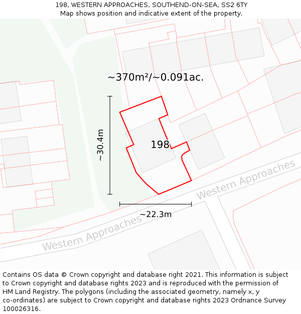 198, WESTERN APPROACHES, SOUTHEND-ON-SEA, SS2 6TY: Plot and title map