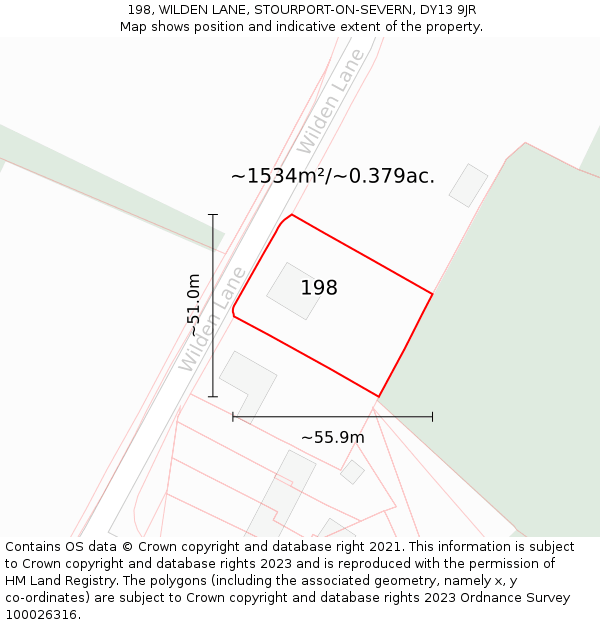 198, WILDEN LANE, STOURPORT-ON-SEVERN, DY13 9JR: Plot and title map