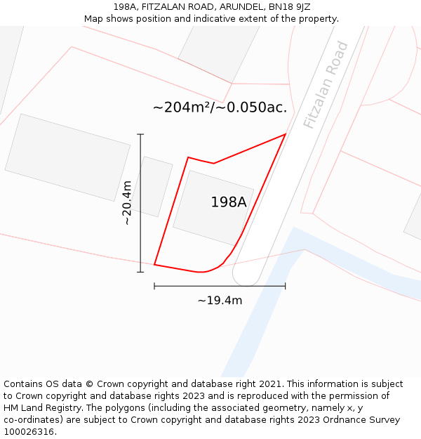 198A, FITZALAN ROAD, ARUNDEL, BN18 9JZ: Plot and title map