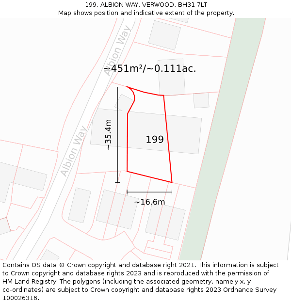 199, ALBION WAY, VERWOOD, BH31 7LT: Plot and title map