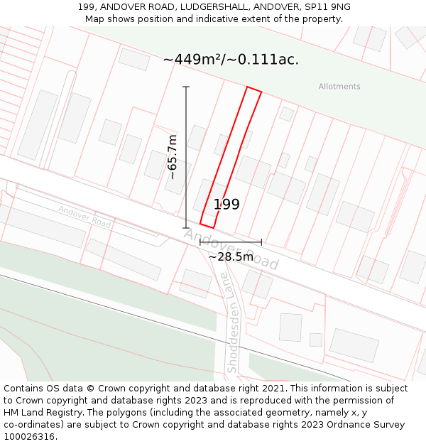 199, ANDOVER ROAD, LUDGERSHALL, ANDOVER, SP11 9NG: Plot and title map