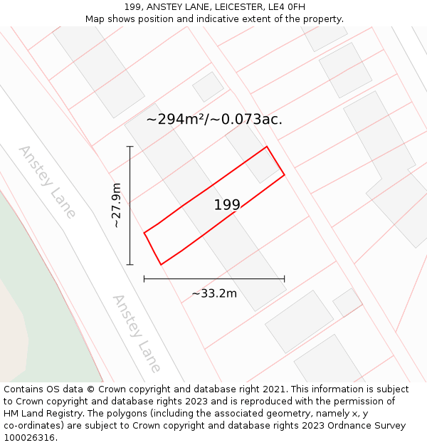 199, ANSTEY LANE, LEICESTER, LE4 0FH: Plot and title map