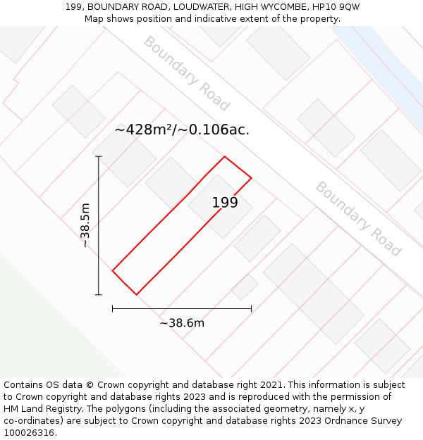 199, BOUNDARY ROAD, LOUDWATER, HIGH WYCOMBE, HP10 9QW: Plot and title map