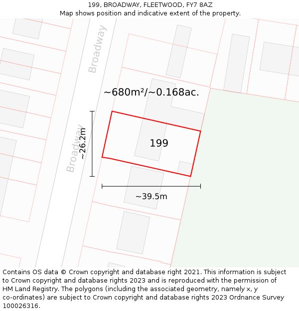 199, BROADWAY, FLEETWOOD, FY7 8AZ: Plot and title map