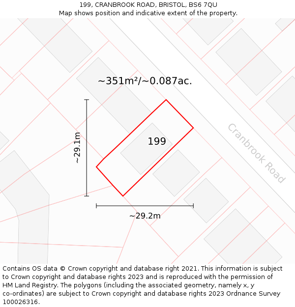 199, CRANBROOK ROAD, BRISTOL, BS6 7QU: Plot and title map