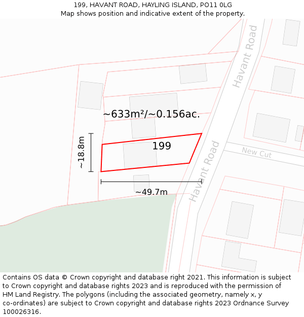 199, HAVANT ROAD, HAYLING ISLAND, PO11 0LG: Plot and title map