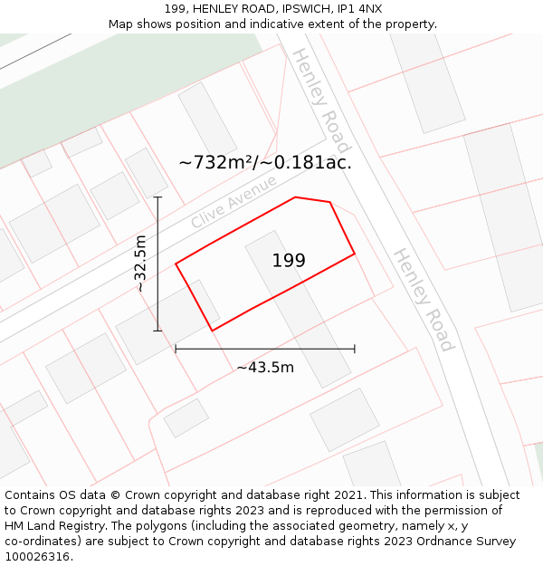 199, HENLEY ROAD, IPSWICH, IP1 4NX: Plot and title map