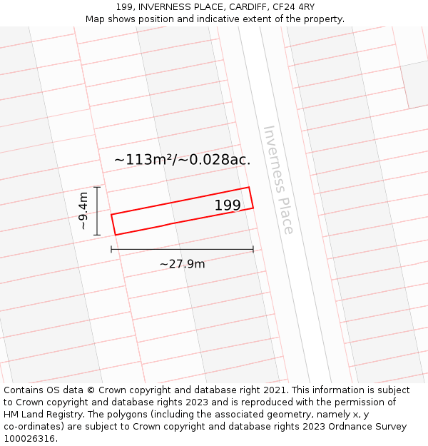 199, INVERNESS PLACE, CARDIFF, CF24 4RY: Plot and title map