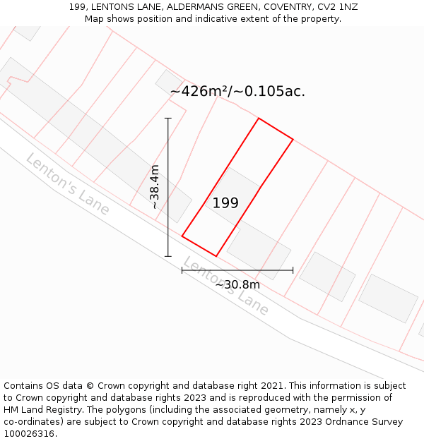 199, LENTONS LANE, ALDERMANS GREEN, COVENTRY, CV2 1NZ: Plot and title map