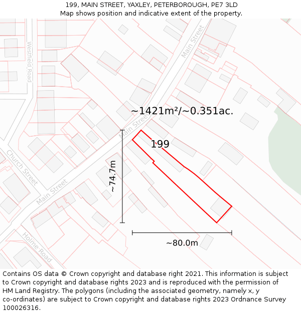 199, MAIN STREET, YAXLEY, PETERBOROUGH, PE7 3LD: Plot and title map