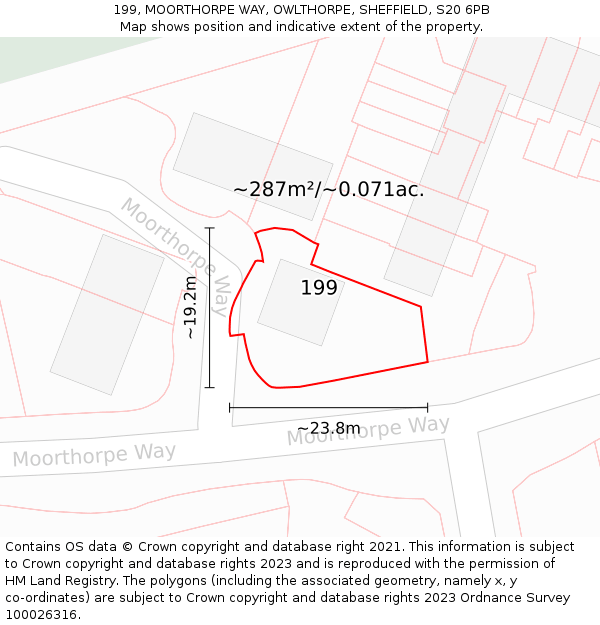 199, MOORTHORPE WAY, OWLTHORPE, SHEFFIELD, S20 6PB: Plot and title map