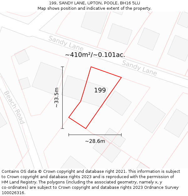 199, SANDY LANE, UPTON, POOLE, BH16 5LU: Plot and title map