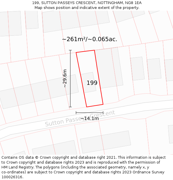 199, SUTTON PASSEYS CRESCENT, NOTTINGHAM, NG8 1EA: Plot and title map