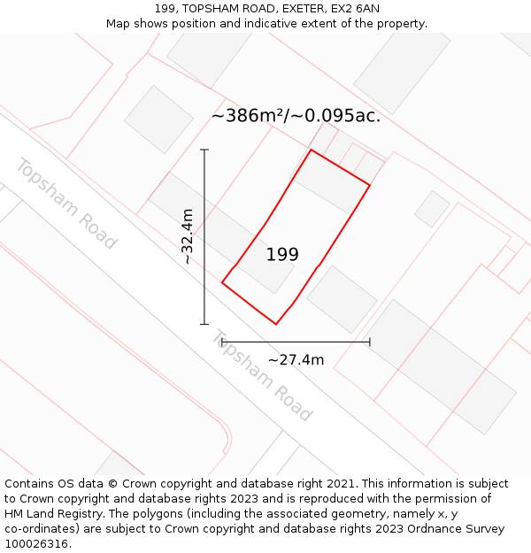 199, TOPSHAM ROAD, EXETER, EX2 6AN: Plot and title map