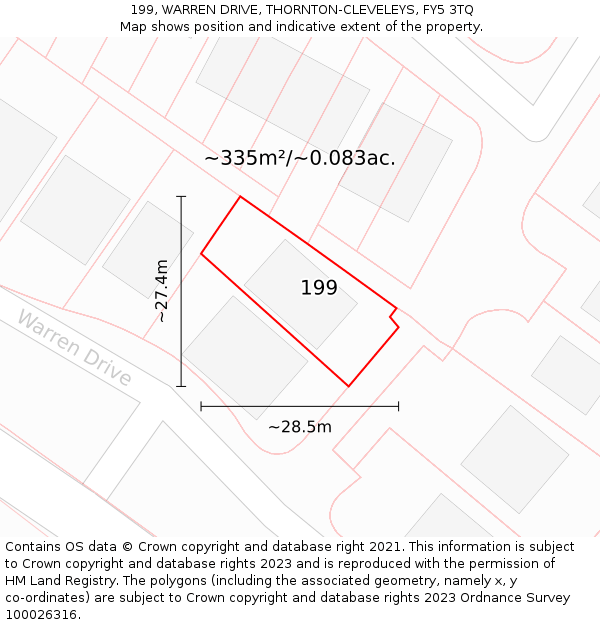 199, WARREN DRIVE, THORNTON-CLEVELEYS, FY5 3TQ: Plot and title map