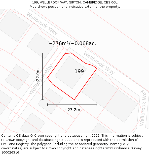 199, WELLBROOK WAY, GIRTON, CAMBRIDGE, CB3 0GL: Plot and title map