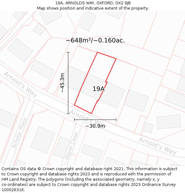 19A, ARNOLDS WAY, OXFORD, OX2 9JB: Plot and title map