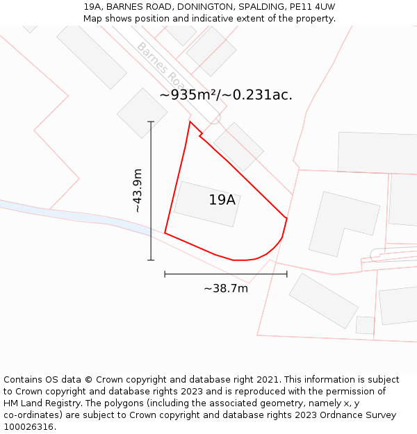 19A, BARNES ROAD, DONINGTON, SPALDING, PE11 4UW: Plot and title map