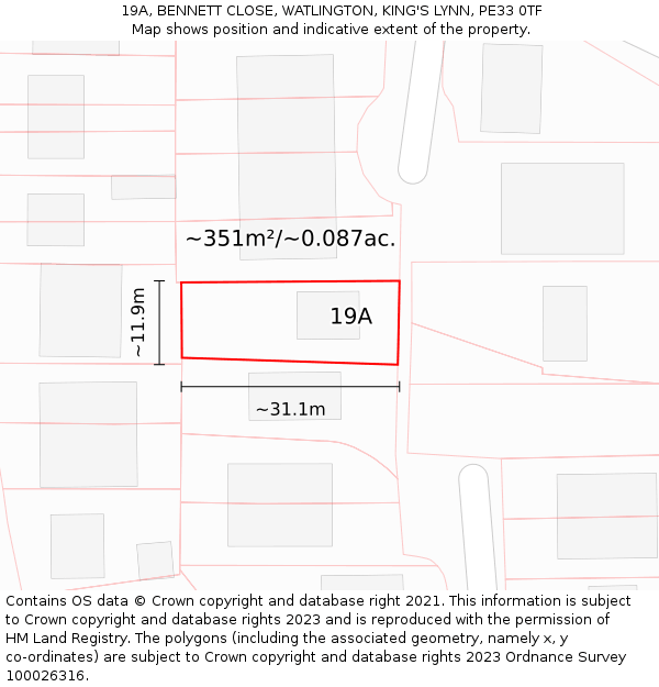 19A, BENNETT CLOSE, WATLINGTON, KING'S LYNN, PE33 0TF: Plot and title map